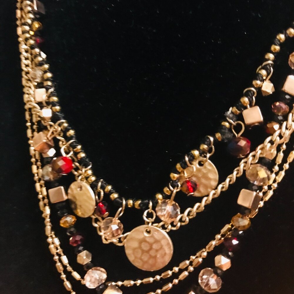 LOFT GOLD TONE  MULTILAYERED CHAINS AND BEADS EXOTIC HOBO NECKLACE 16"